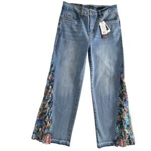 FDJ Olivia Wide Ankle Jeans Floral Pleated Detail NWT 8​